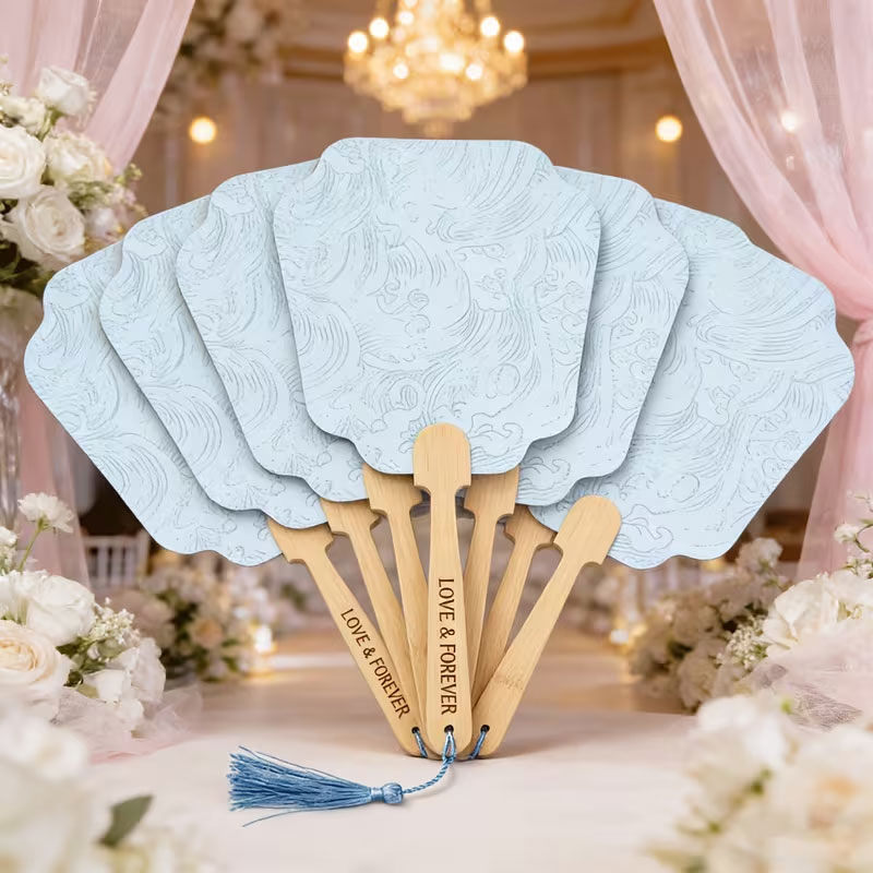 Decor Lighting Returns - Personalisierter hellblauer Wellenförmiger Handfächer – Individuell