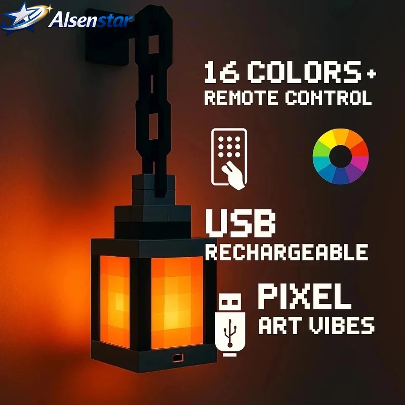 Lighting World Decor - Pendelleuchte im Pixel-Stil, Wandnachtlicht, USB, Kreative