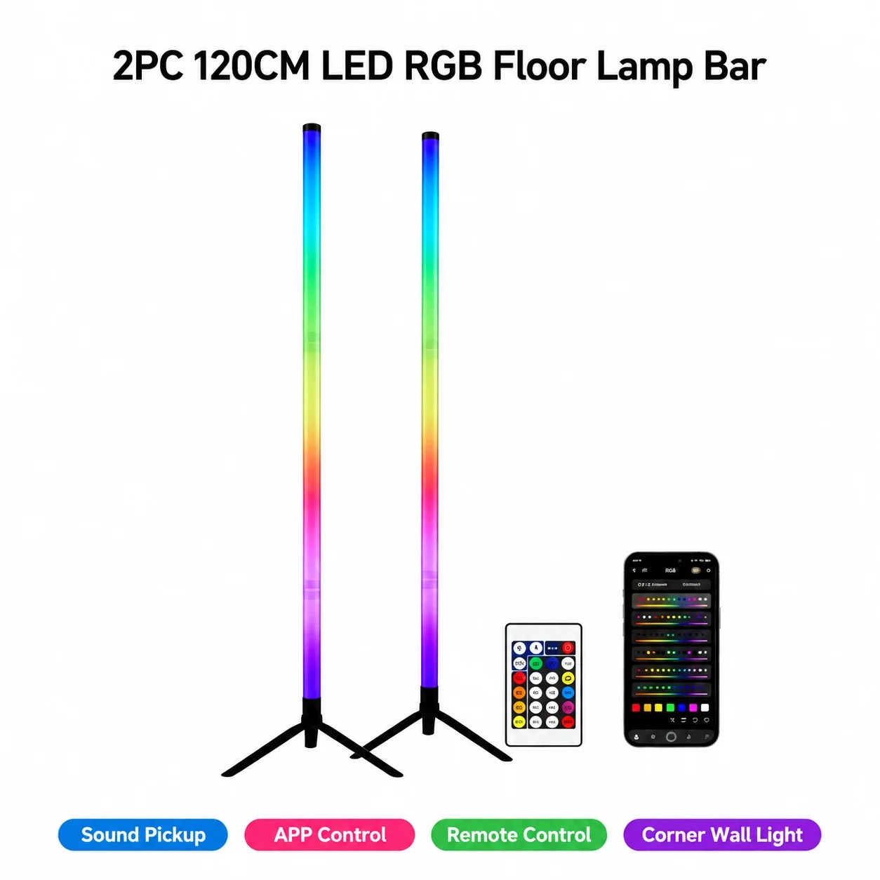 Lighting Decor Bedroom - 2er-Pack RGB LED Eck-Stehlampe, 120CM Schallaktivierte
