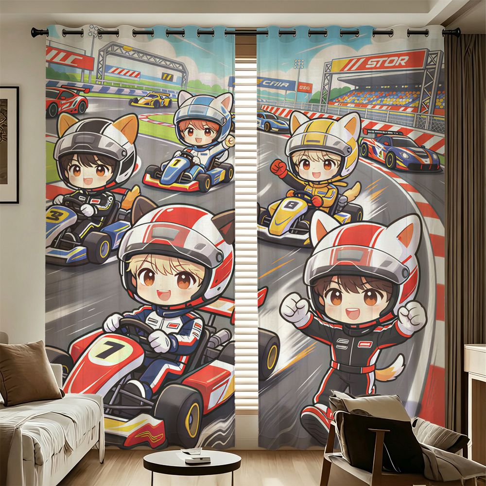Decor Kart Lighting - Kart-Rennsport Cartoon Digitaldruck Vorhänge 2 Paneele