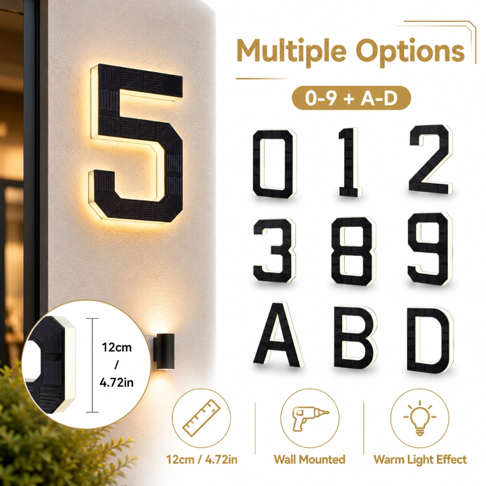 Decor Lighting Address - Solarbetriebene LED-Hausnummernleuchte Wasserdichtes Lichtsensor-Adressenschild für Außenbereich