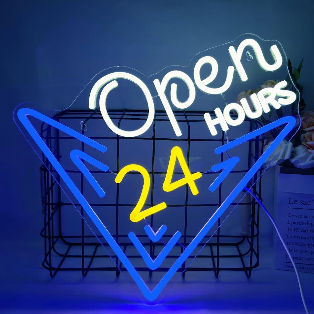 Decor Lighting Opening Hours - „Open 24 Hours“ Neonschild, dimmbare LED-Leuchten