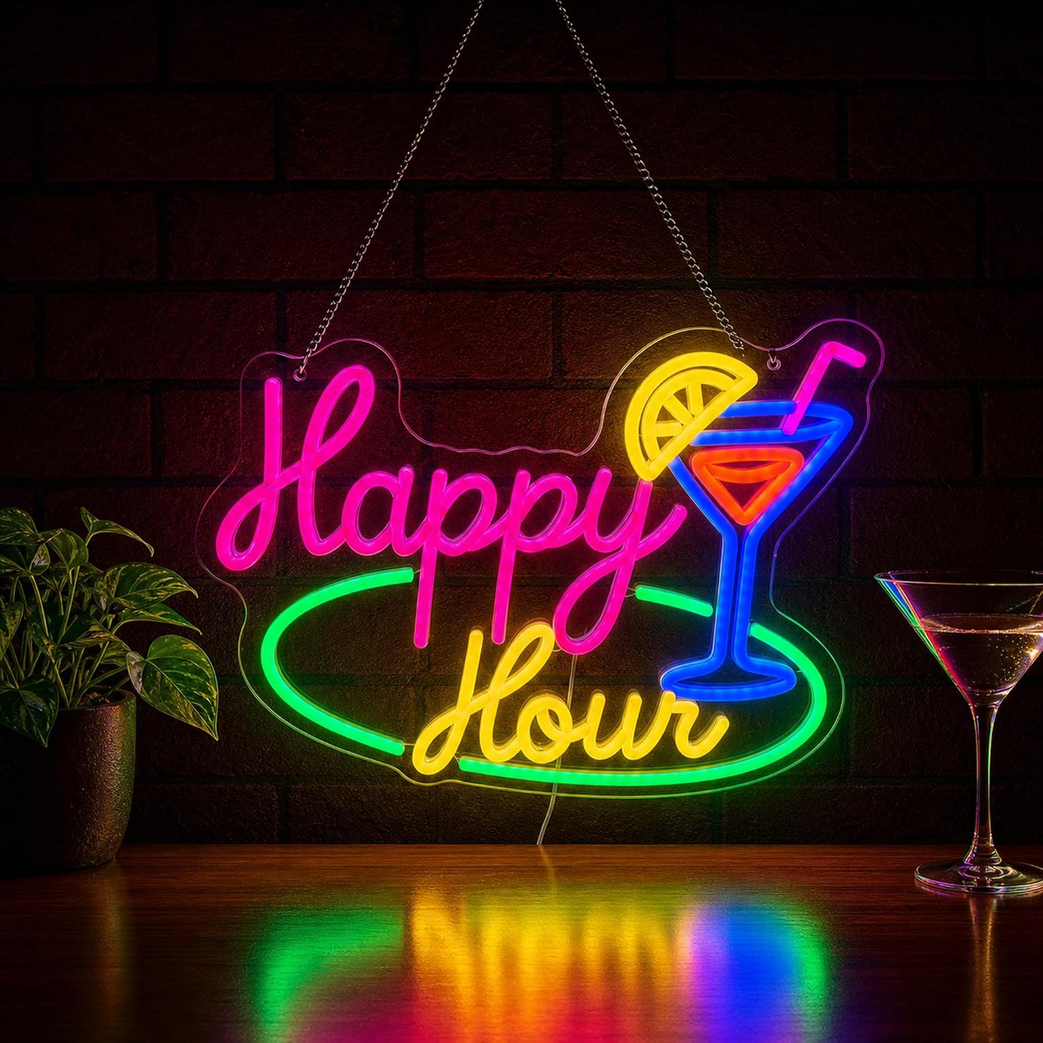 Decor Lighting Opening Hours - Happy Hour Cocktail LED-Neonschild Wandhängende Neonleuchte