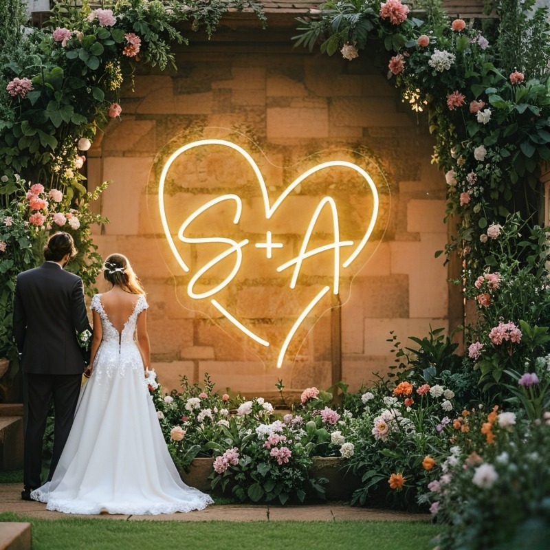 Lighting Decor Wedding - Benutzerdefinierte Initialen Herz LED Neon Schild,