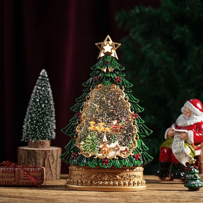 Home Decor Lighting Tree - Schneekugel-Musikbox Weihnachtsdekoration mit Weihnachtsmann und Baum,