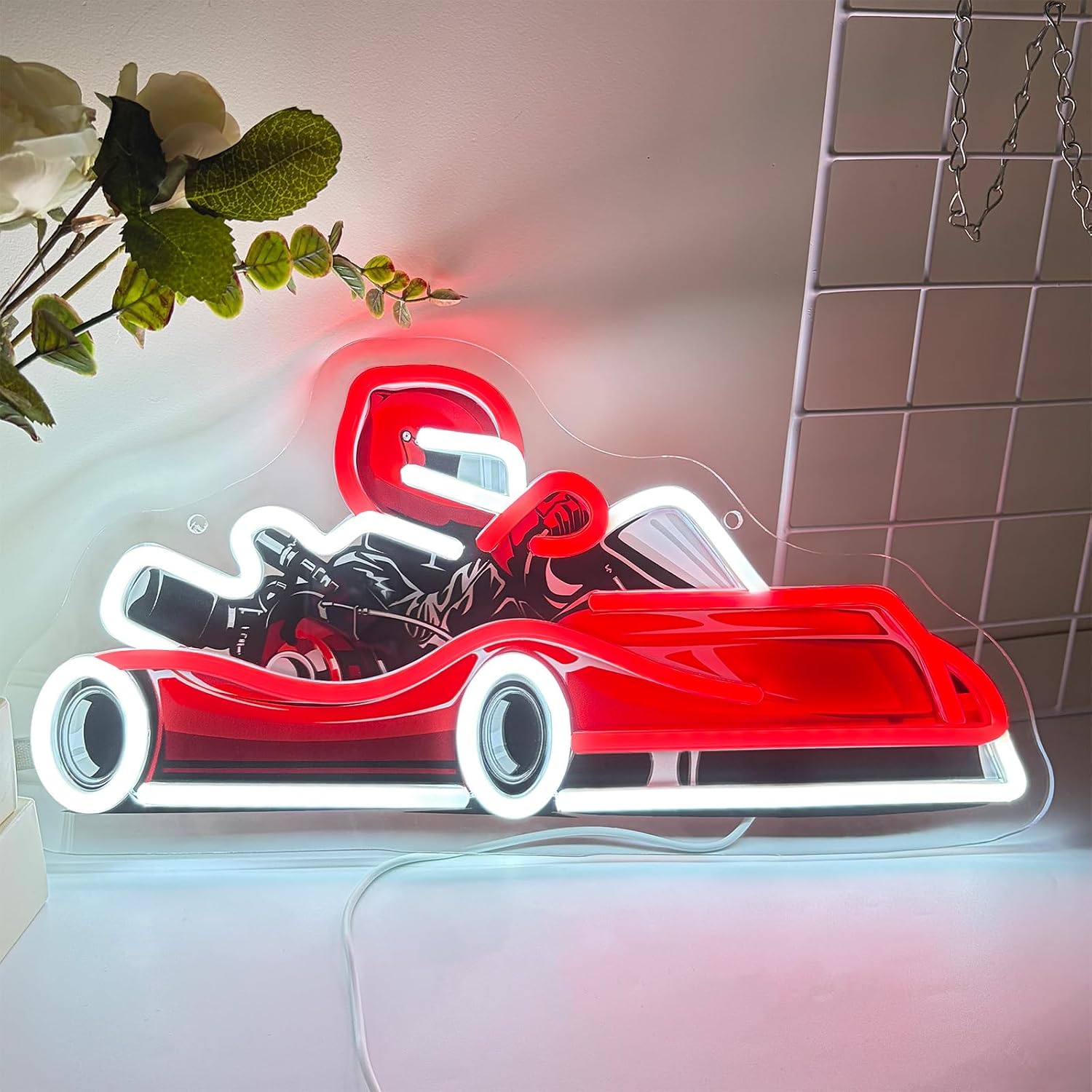 Decor Kart Lighting - Go-Kart-Rennfahrer LED-Neonschild USB-Wandleuchte für Spielzimmer, Rennclub,