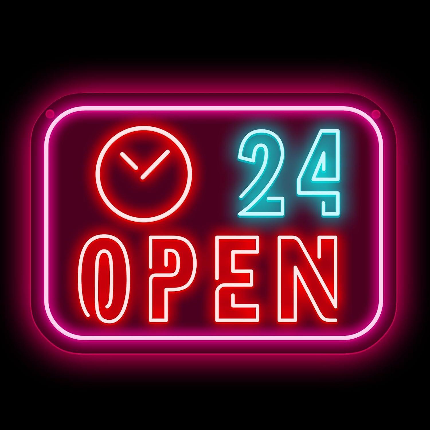 Decor Lighting Opening Hours - 24-Stunden-Neon-Schild mit USB-Dimmfunktion für Convenience Stores,