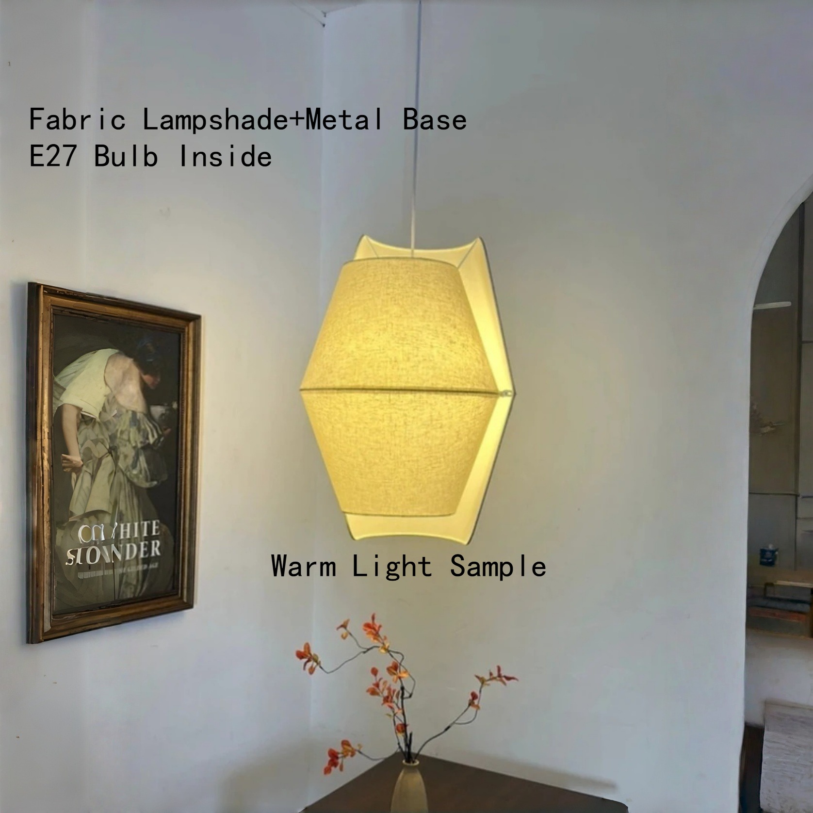 Lighting Home Decor Items - Japandi Hängelampe E27 Pendelleuchte Stoff Raumdekoration