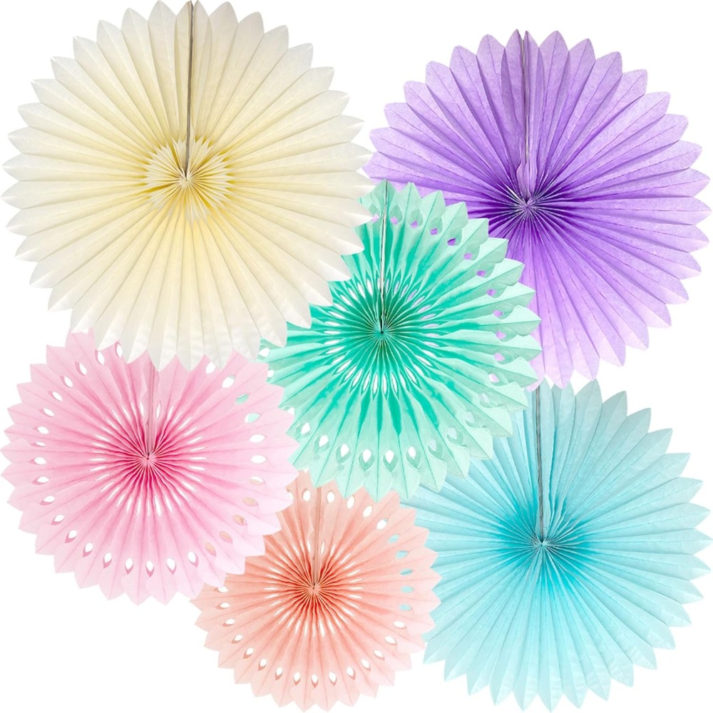 Decor Lighting Fans - Pastellfarbene Regenbogen-Papierfächer, Partydekorationen, buntes Eis, Ostern,