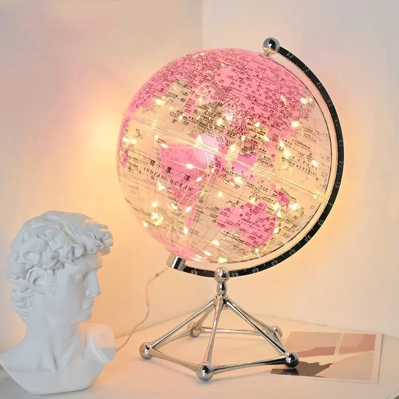 Lighting World Decor - LED-Beleuchteter Weltglobus, Transparente Globus-Lampe, Rotierender Globus,